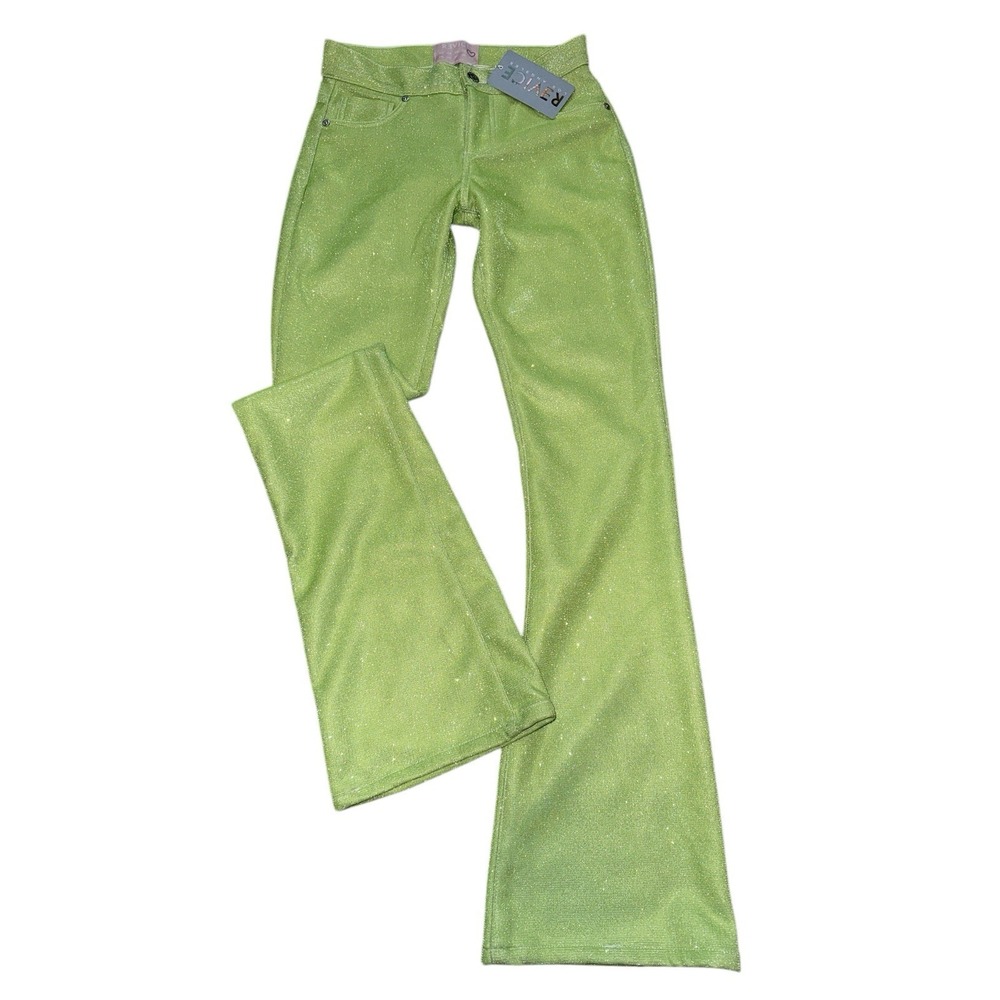 Revice Denim Flare Pants Womens 27 Lime Green New‎ Glitter Metallic High Rise
